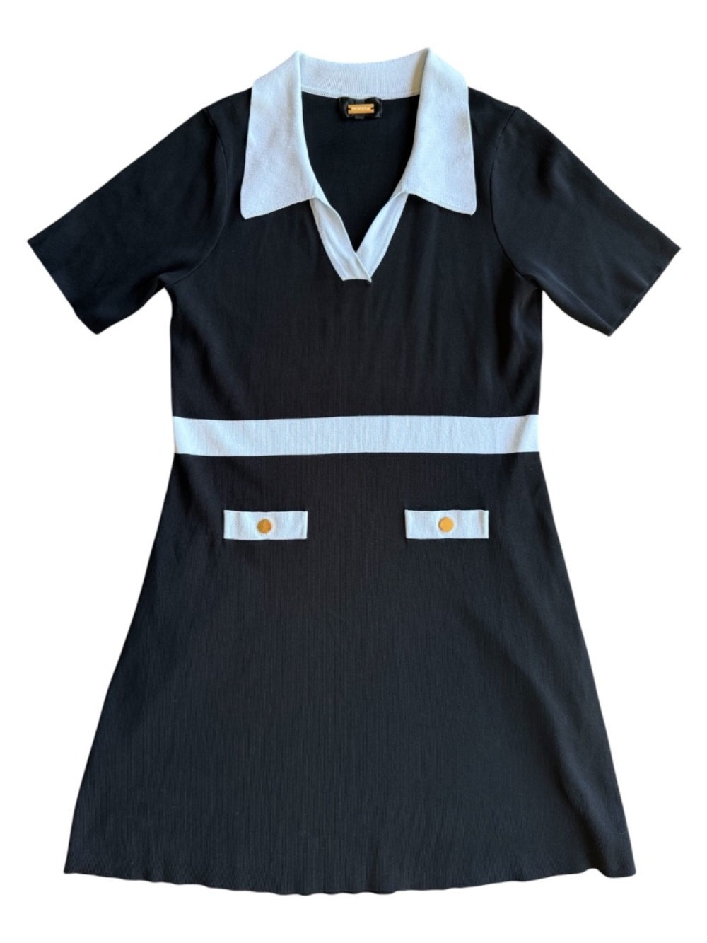 Black White Collared A-Line Dress Preppy Mod Chic Short Sleeve XL Alexia Admor